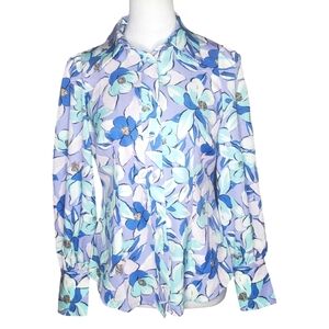 Boston Proper Lillies Print Victoria Button Down Top